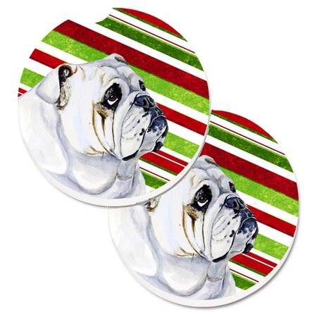 Carolines Treasures Bulldog English Candy Cane Holiday Christmas Cup Holder Car Coaster, 2PK LH9229CARC